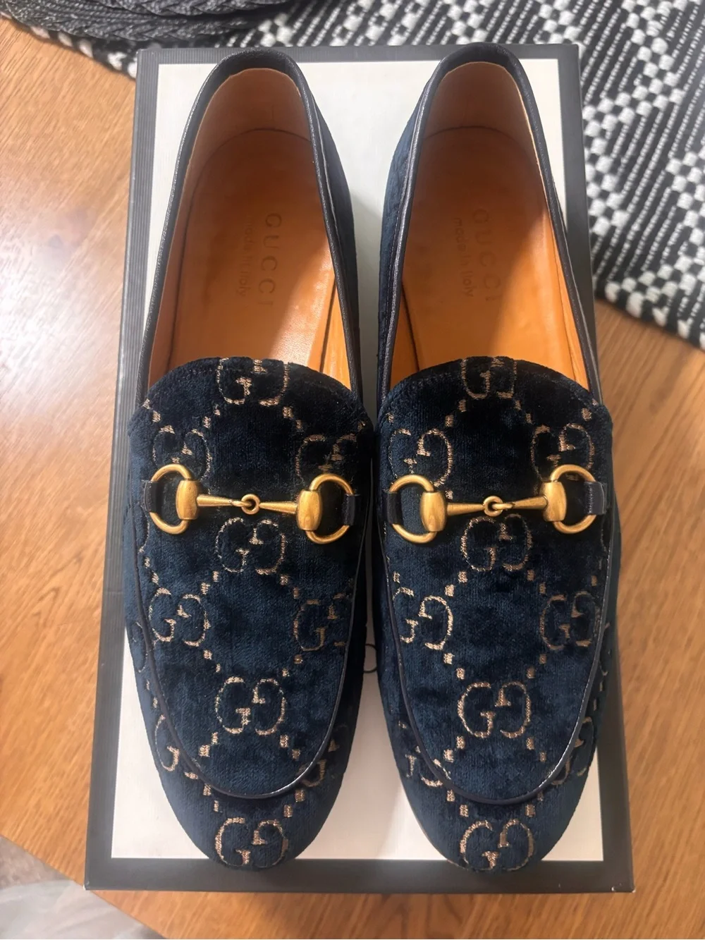 Gucci Navy Velvet GG Horsebit Slip-On Loafers